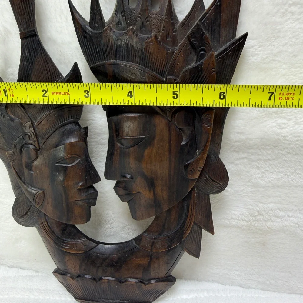 Vintage Hand Carved Wood Balinese Romantic Couple Wall Art Plaque‎ Sculpture 12